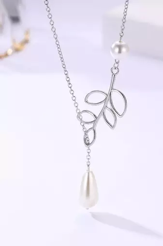 Pure 925 silver pearl with leaf pendant for women
