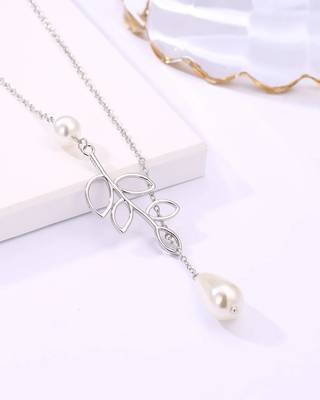 Pure 925 silver pearl with leaf pendant for women 4