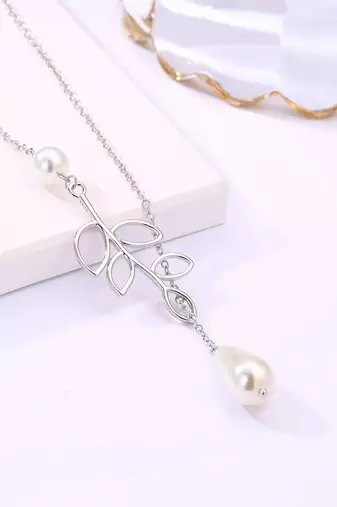 Pure 925 silver pearl with leaf pendant for women