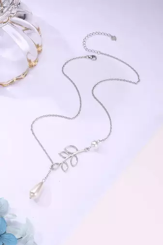 Pure 925 silver pearl with leaf pendant for women