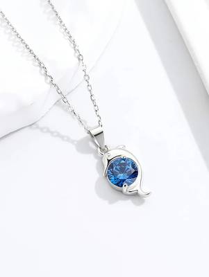 Pure 925 silver blue stone dolphin pendant for women 1
