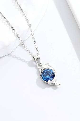 Pure 925 silver blue stone dolphin pendant for women