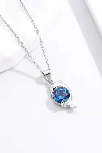 Pure 925 silver blue stone dolphin pendant for women