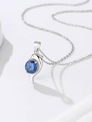 Pure 925 silver blue stone dolphin pendant for women 2