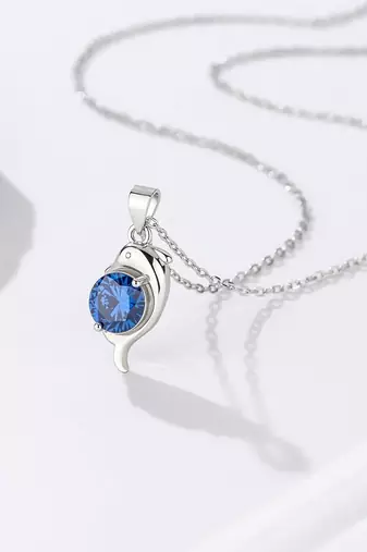 Pure 925 silver blue stone dolphin pendant for women