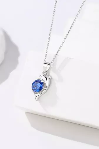 Pure 925 silver blue stone dolphin pendant for women