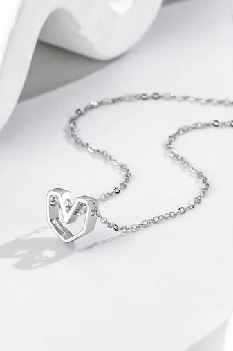 Pure 925 silver geometrical heart pendant for women