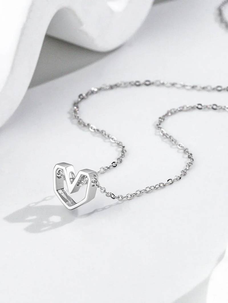 Pure 925 silver geometrical heart pendant for women