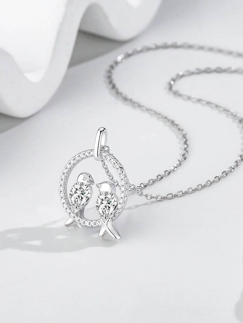 Pure 925 silver love birds pendant for women