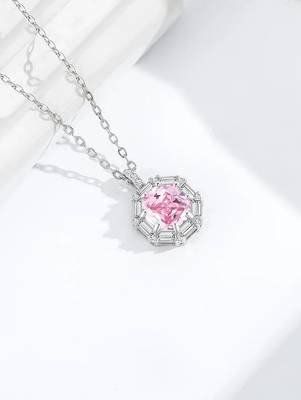 Pure 925 silver pink radiance octagon pendant for women 2