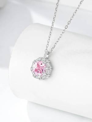 Pure 925 silver pink radiance octagon pendant for women 3