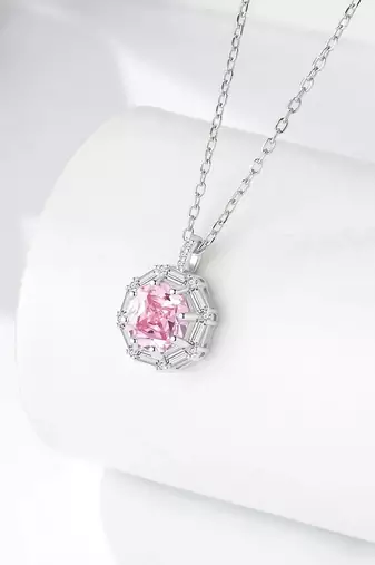 Pure 925 silver pink radiance octagon pendant for women