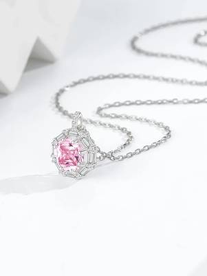 Pure 925 silver pink radiance octagon pendant for women 4