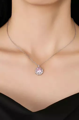 Pure 925 silver pink radiance octagon pendant for women