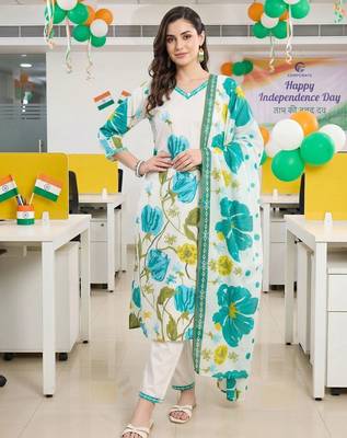women floral printed regular cotton kurta with trousers & with dupatta 5