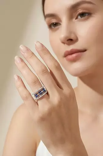 Pure 925 silver blue flowe ring for women