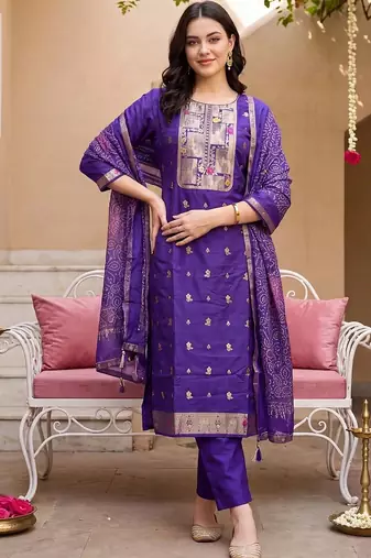 women ethnic motifs regular kurta with trousers & with dupatta