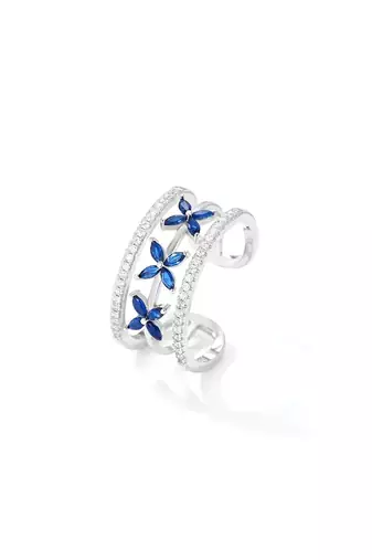 Pure 925 silver blue flowe ring for women