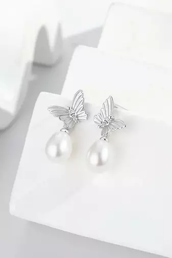 Pure 925 silver pearl wing serenade earrings for women