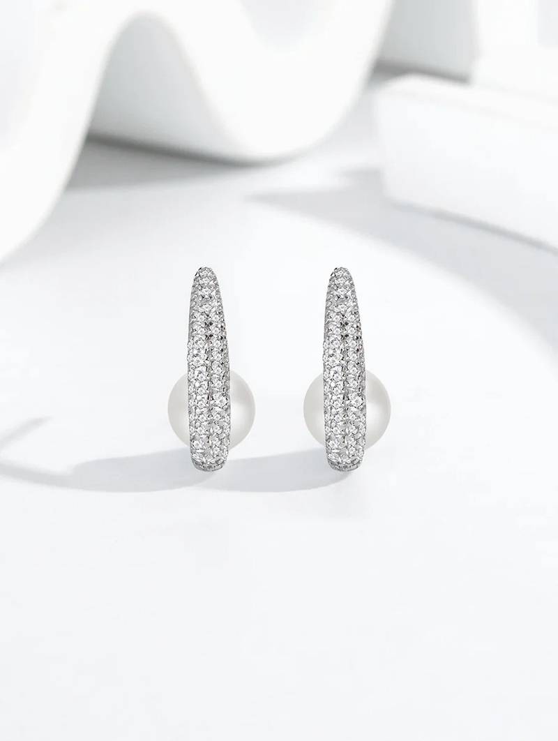 Pure 925 silver pearl crescent glow earrings for women