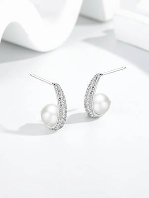 Pure 925 silver pearl crescent glow earrings for women 2
