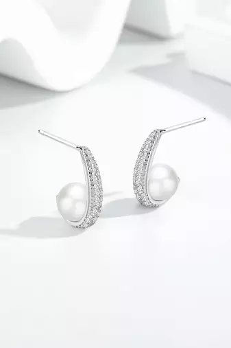 Pure 925 silver pearl crescent glow earrings for women