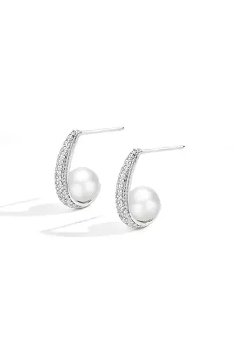 Pure 925 silver pearl crescent glow earrings for women