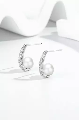 Pure 925 silver pearl crescent glow earrings for women