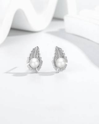 Pure 925 silver pearl leaf whisper stud earrings for women 1