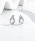 Pure 925 silver pearl leaf whisper stud earrings for women