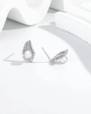 Pure 925 silver pearl leaf whisper stud earrings for women 2