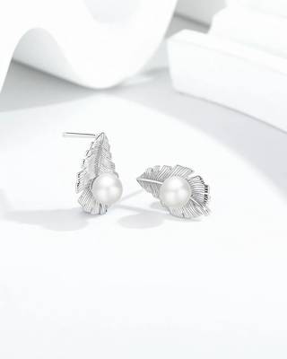 Pure 925 silver pearl leaf whisper stud earrings for women 3