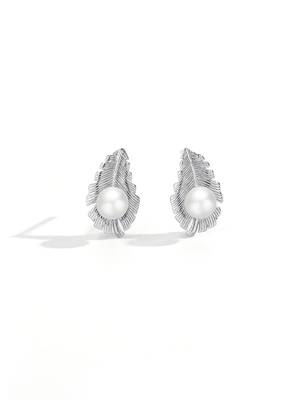 Pure 925 silver pearl leaf whisper stud earrings for women 4