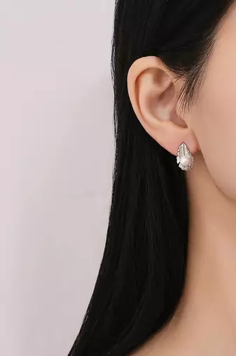 Pure 925 silver pearl leaf whisper stud earrings for women