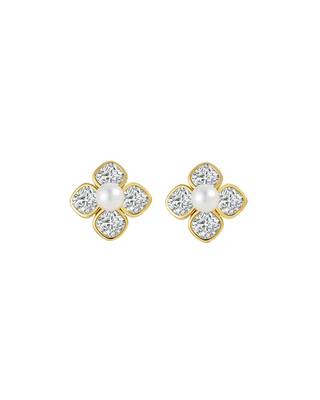 Pure 925 silver pearl blossom sparkle earrings for women 1