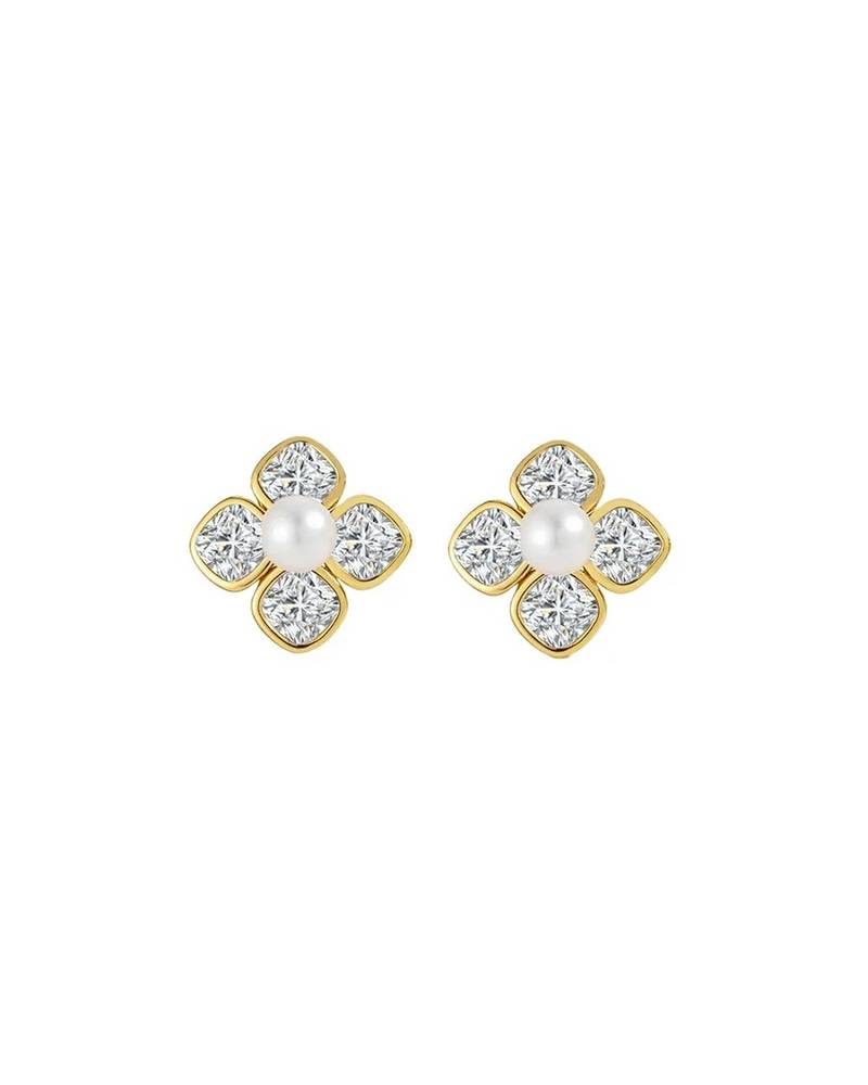 Pure 925 silver pearl blossom sparkle earrings for women