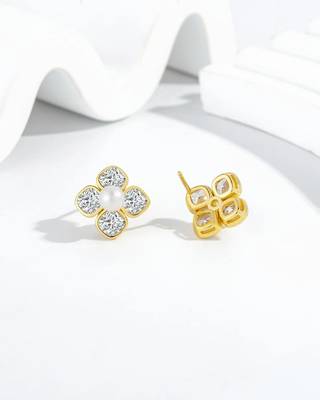 Pure 925 silver pearl blossom sparkle earrings for women 2