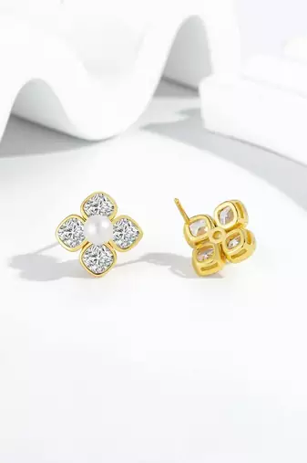 Pure 925 silver pearl blossom sparkle earrings for women