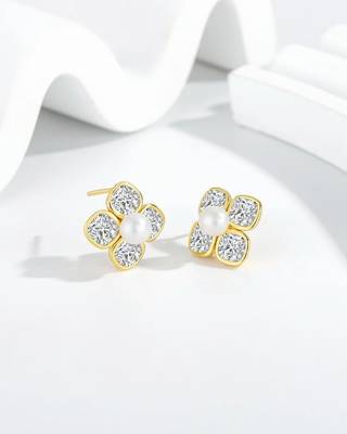 Pure 925 silver pearl blossom sparkle earrings for women 3