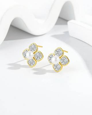 Pure 925 silver pearl blossom sparkle earrings for women 4