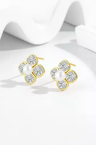 Pure 925 silver pearl blossom sparkle earrings for women