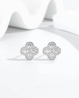 Pure 925 silver petal sparkle stud earrings for women 1