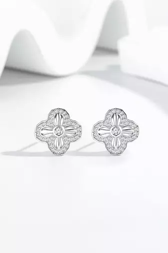 Pure 925 silver petal sparkle stud earrings for women