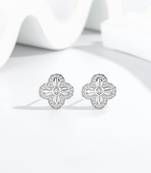 Pure 925 silver petal sparkle stud earrings for women
