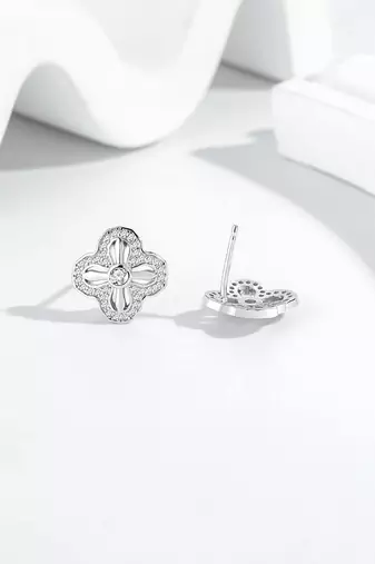 Pure 925 silver petal sparkle stud earrings for women