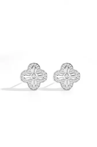 Pure 925 silver petal sparkle stud earrings for women