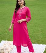 women ethnic motifs embroidered regular thread work kurta with trousers