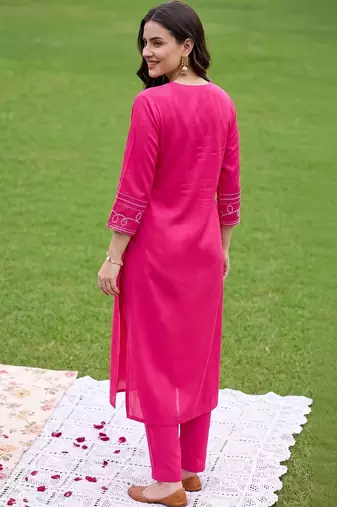 women ethnic motifs embroidered regular thread work kurta with trousers
