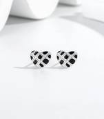 Pure 925 silver black velvet heart stud earrings for women
