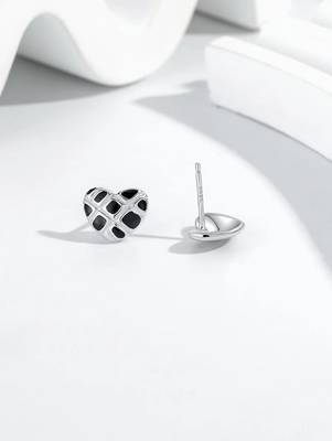 Pure 925 silver black velvet heart stud earrings for women 2
